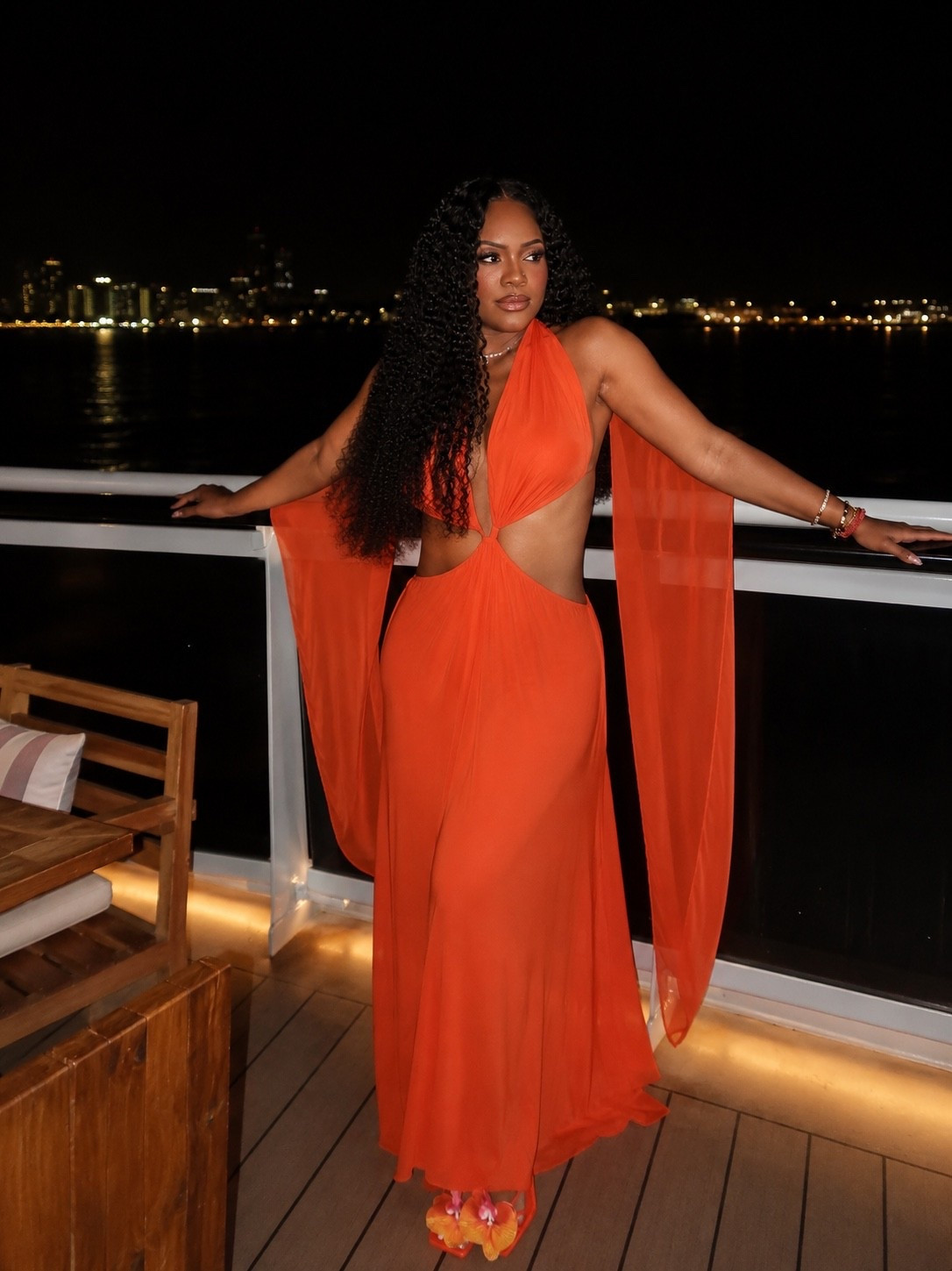 Orange after dark just hits different. 🧡 This cutout maxi brought all the drama with the flowy sleeves and bold color, so I kept everything else simple and let the dress have its moment. Perfect for a vacation dinner, rooftop night, or any occasion that calls for a little extra.

#LTKStyle #VacationFashion #DateNightLook #OrangeDress

#LTKSaleAlert