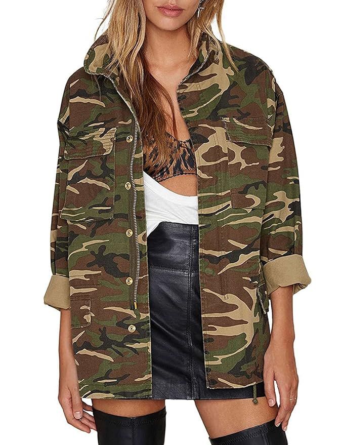 IRISIE Women Military Camo Lightweight Long Sleeve Camouflage Jacket Coat | Amazon (US)