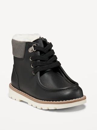 Faux-Leather Lace-Up Sherpa-Lined Boots for Toddler Boys | Old Navy (US)