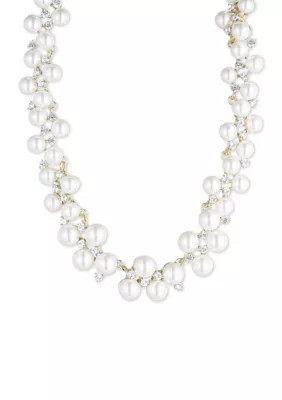 Anne Klein Women Gold Tone Anne Klein Pearl And Crystal Collar Necklace - | Belk