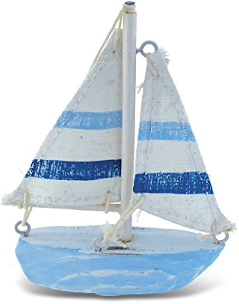 COTA Global Light Blue Stripes Sailboat Extra Small Decor – Handmade Wooden Boat Decor, Cute Be... | Amazon (US)