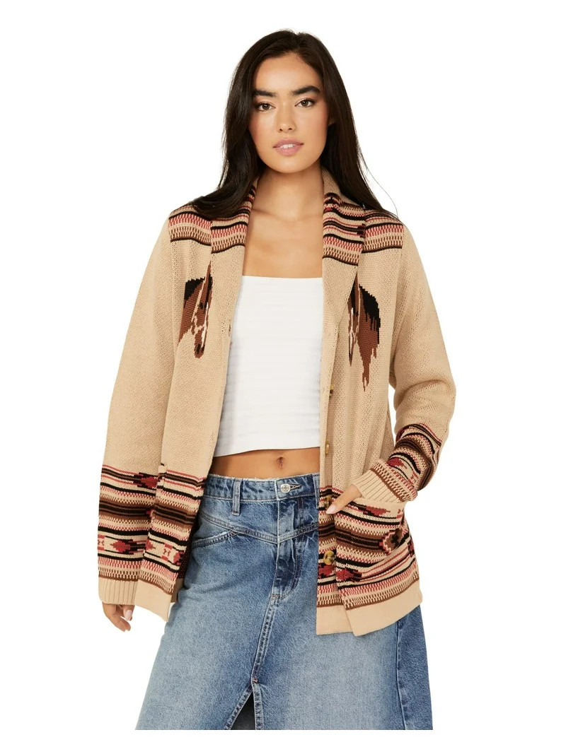 Cotton Women's And Rye Horse Motif Print Cardigan Tan   US | Walmart (US)