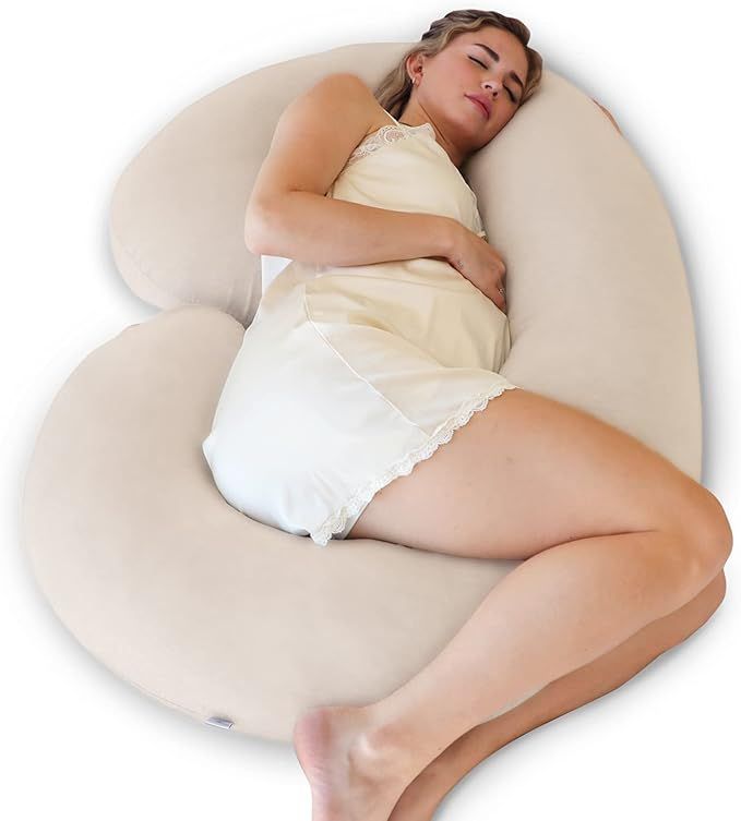 Pharmedoc Pregnancy Pillows, C-Shape Full Body Pillow – Organic Cotton Cover Natural – Pregna... | Amazon (US)