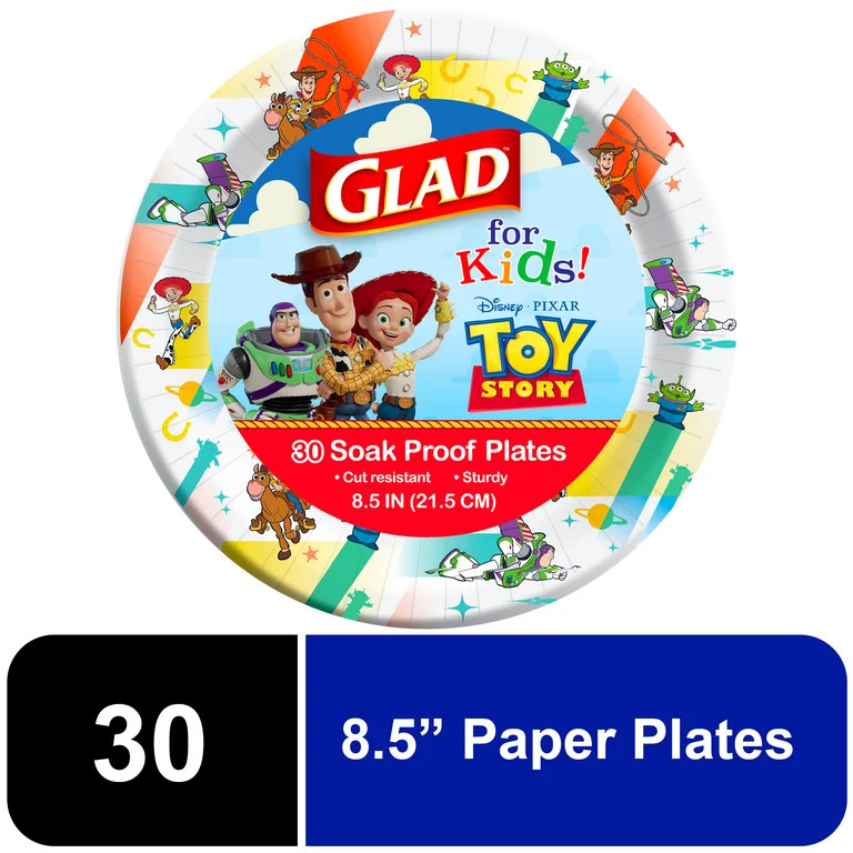 Glad Kids Disney Toy Story 8.5" Round Paper Plate 30ct Light Beams | Walmart (US)