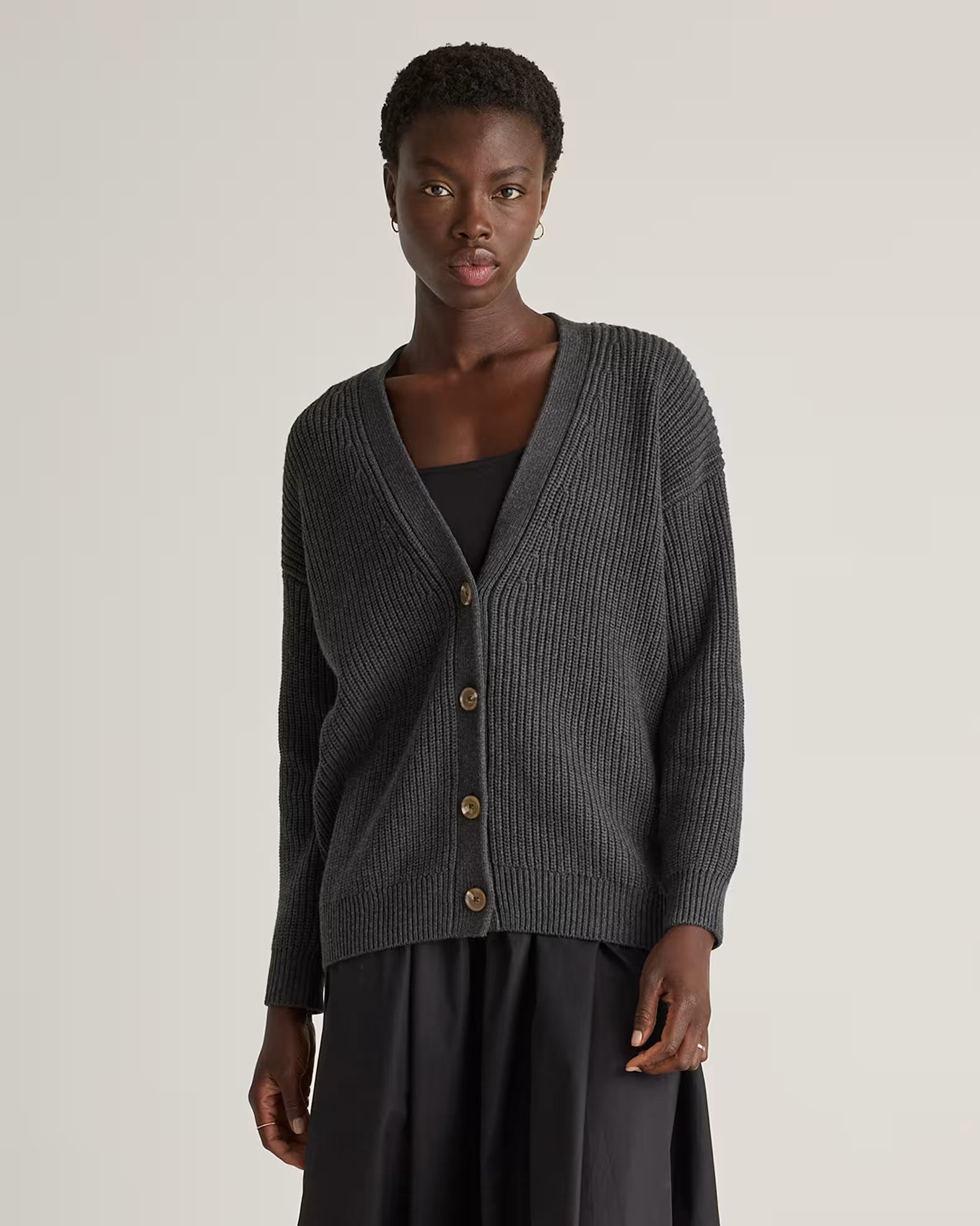 100% Organic Cotton Oversized Boyfriend Cardigan in Charcoal | Quince