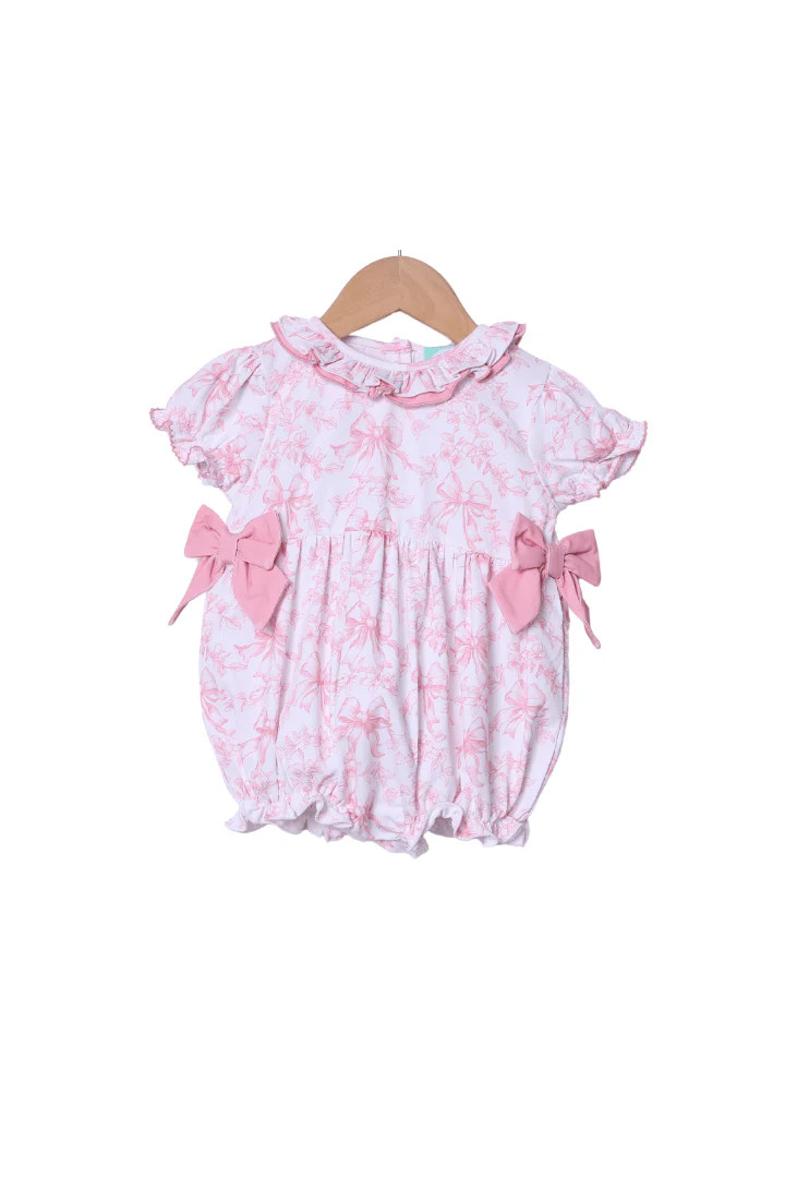 Pink Bow Toile Knit Bubble | The Smocked Flamingo