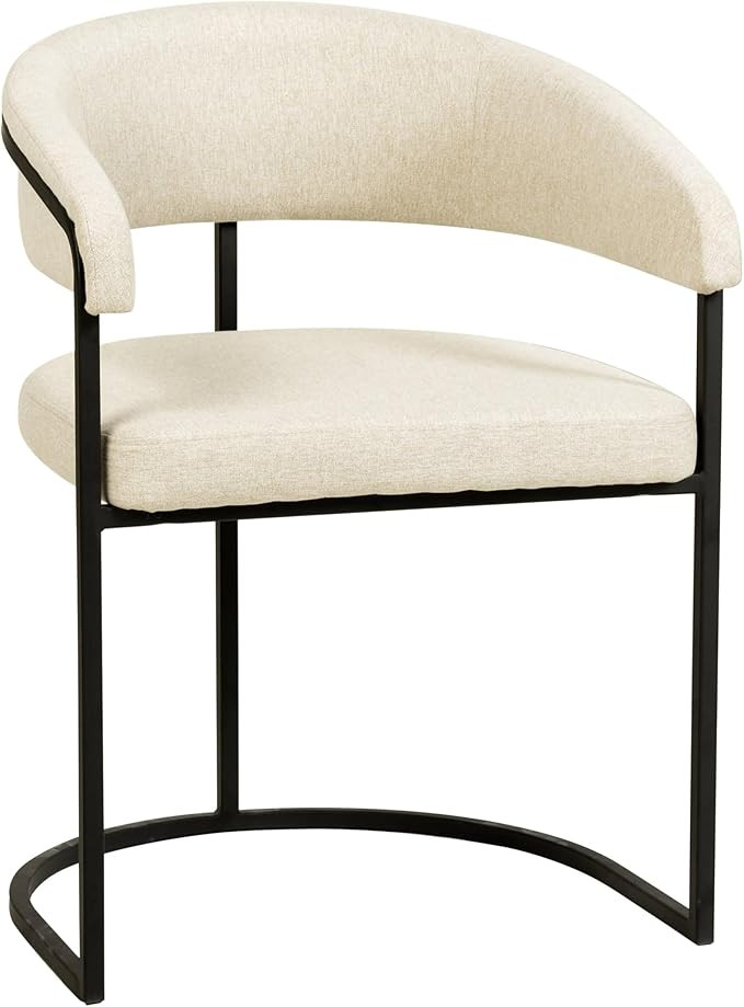 LeisureMod Oatmeal Leather Dining Chair – Upholstered Polyester Kitchen Accent Chair with Curve... | Amazon (US)