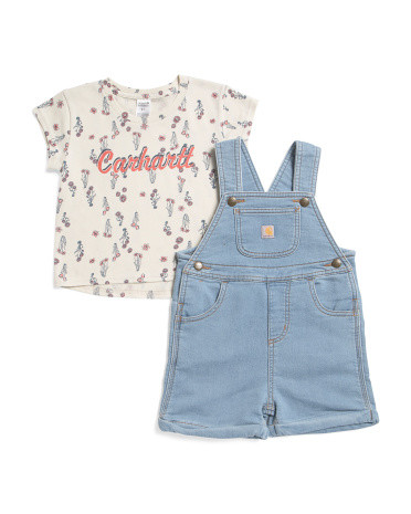 Toddler Girls 2pc Floral Tee And Denim Shortalls Set | TJ Maxx