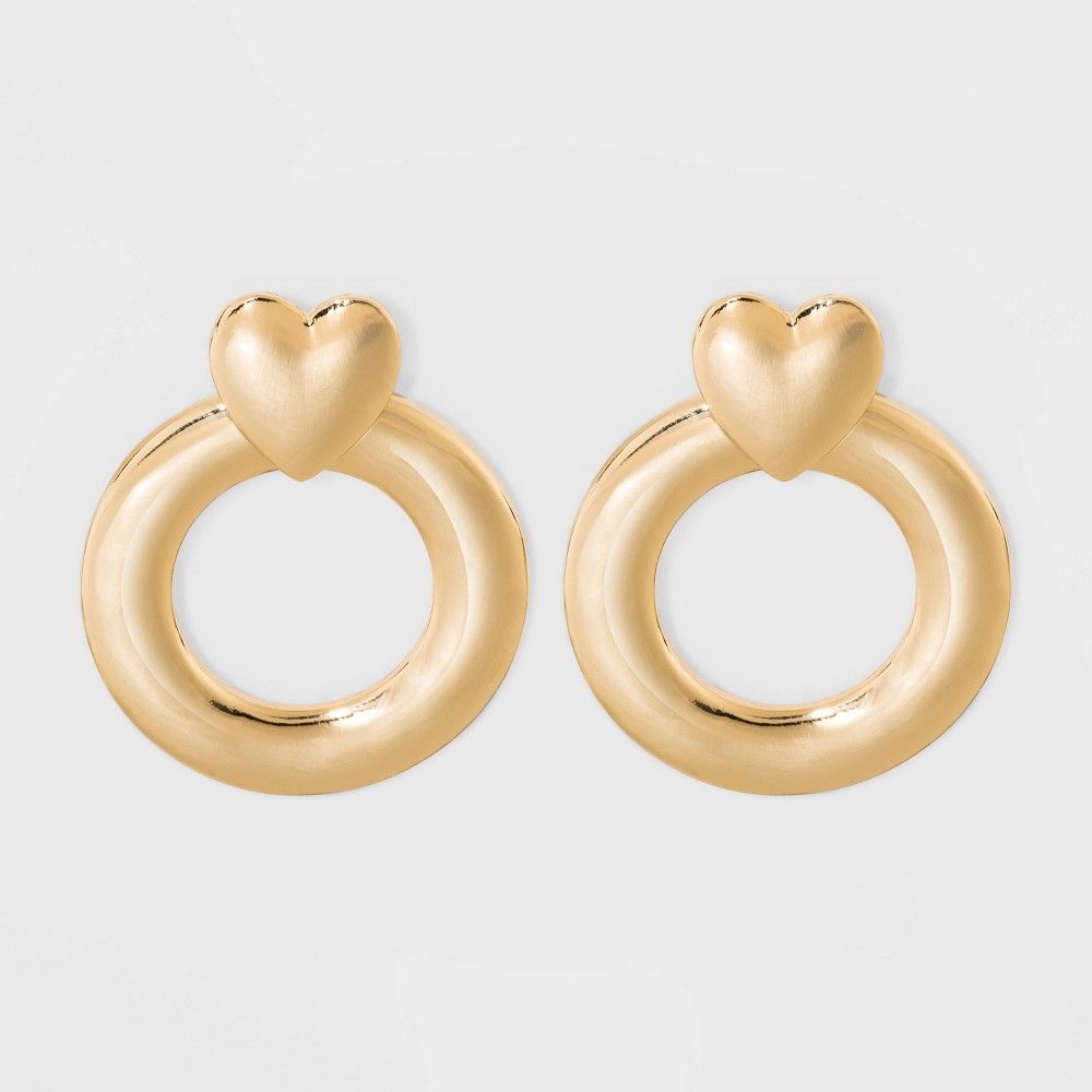 SUGARFIX by BaubleBar Heart Studs Hoop Earrings - Gold | Target
