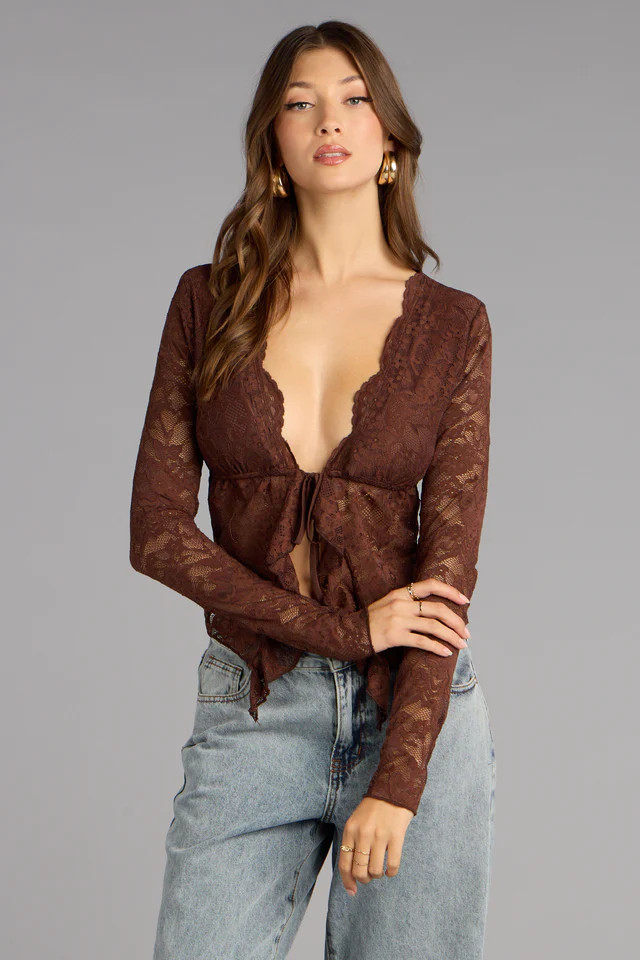 Delicate Flair Floral Lace Tie-Front Top | Windsor Stores