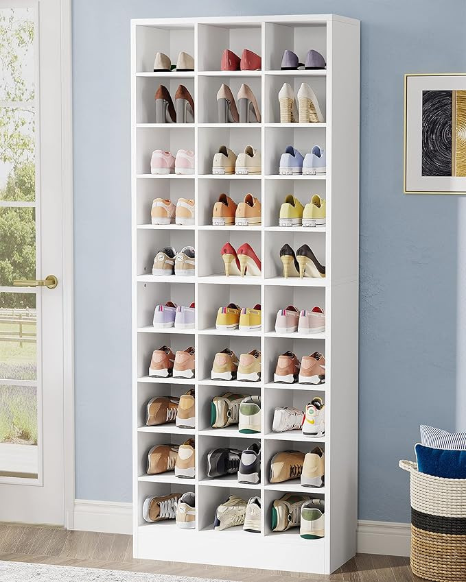 Tribesigns 10-Tier Shoe Storage Cabinet, White Wooden Shoe Rack with 30 Cubbies, Freestanding Tal... | Amazon (US)