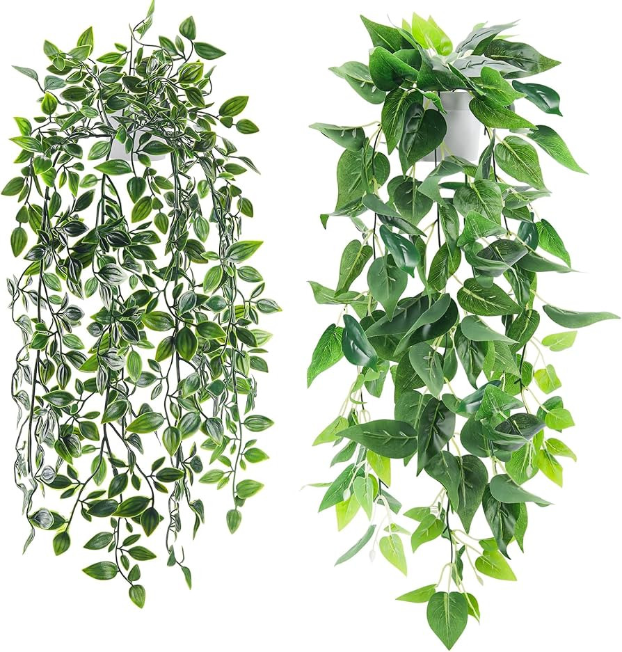 Der Rose 2 Pack Fake Plants Hanging Faux Potted Ivy Vine Artificial Plants Indoor for Room Bathro... | Amazon (US)