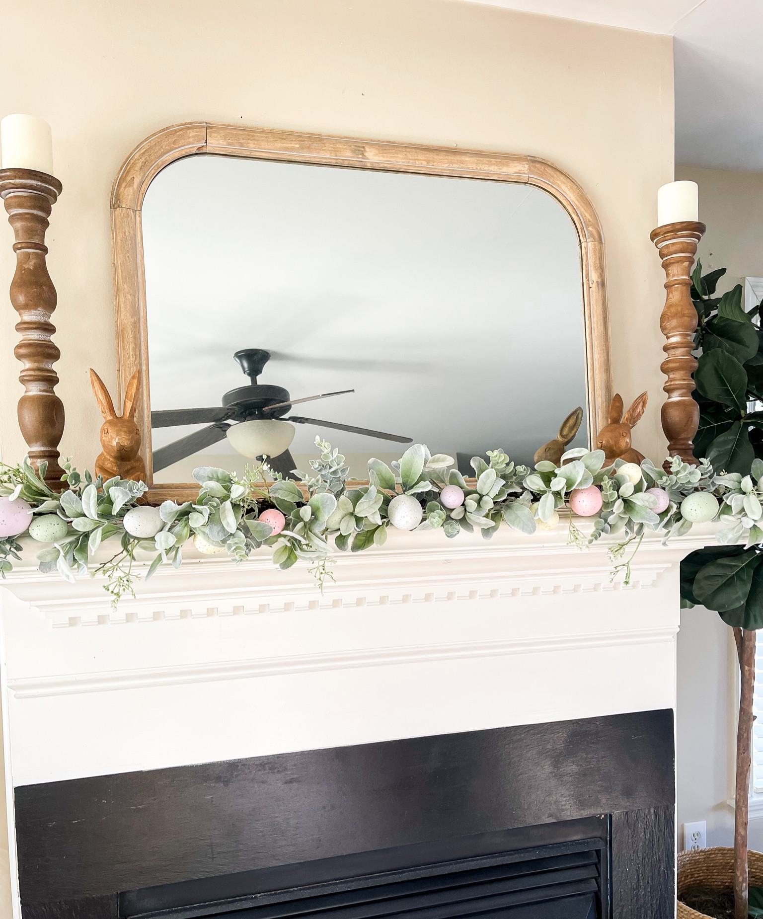 Easter mantle. Easter home decor. Easter egg garland. Wood Easter bunny. Spring home decor. Spring decor. Easter decor  

#LTKhome #LTKSeasonal #LTKsalealert