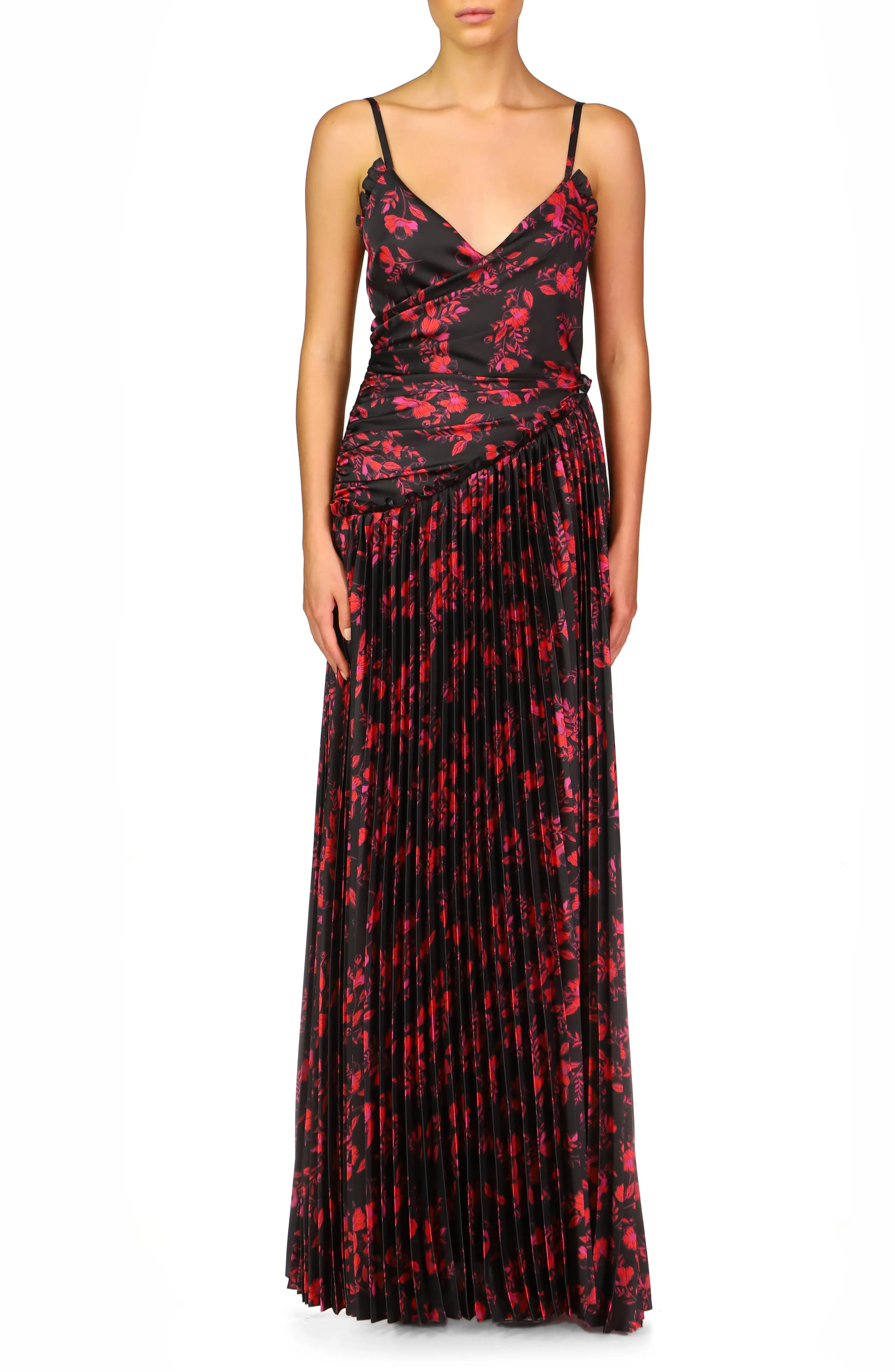Women's Ml Monique Lhuillier Pleated A-Line Gown, Size 8 - Black | Nordstrom