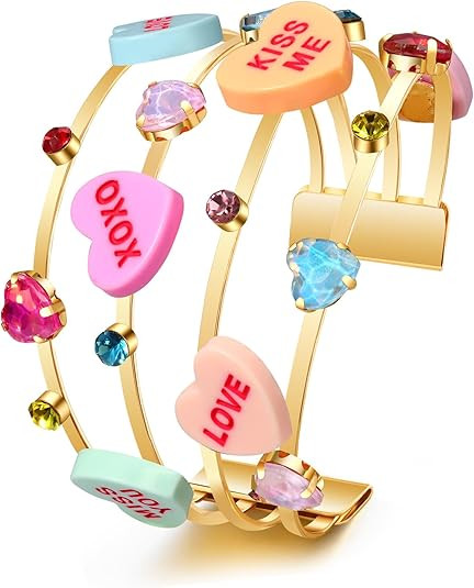 Valentine’s Day Cuff Bracelets for Women Conversation Heart Bracelets Candy Heart LOVE XOXO Bra... | Amazon (US)