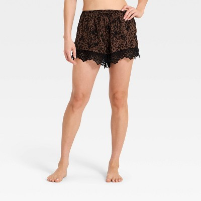 Women's Lace Trim Satin Pajama Shorts - Auden™ Brown XS | Target