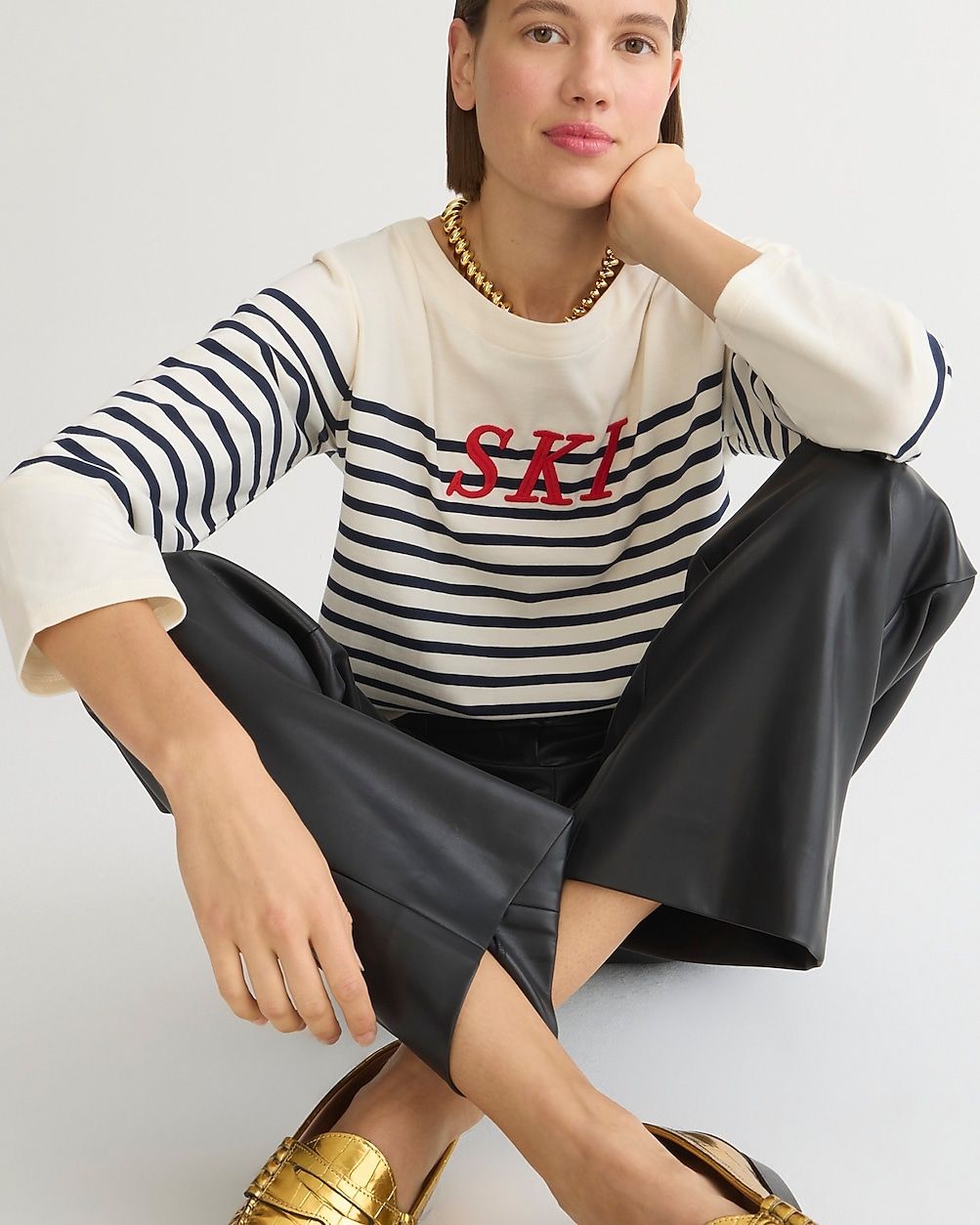 Mariner cloth embroidered long-sleeve T-shirt in stripe | J.Crew US