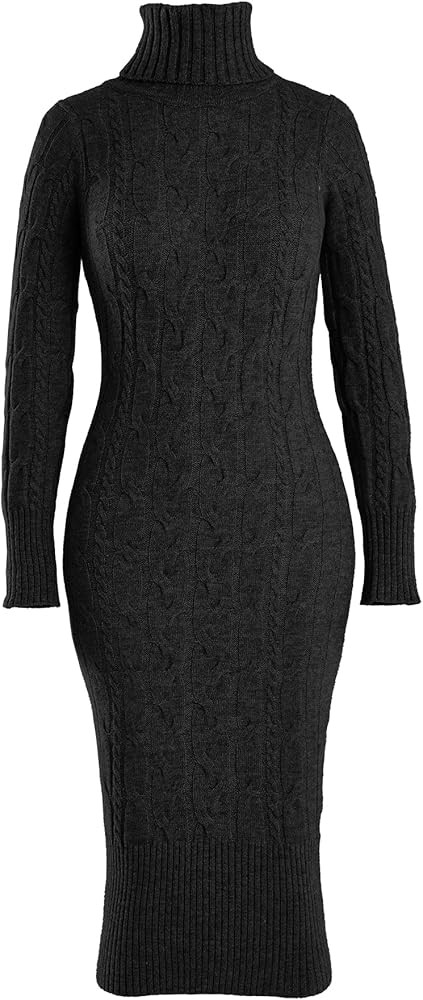 Fangetey Womens Long Sleeve Turtleneck Sweater Dresses Knitted Bodycon Midi Sheath Jumper Dresses | Amazon (US)
