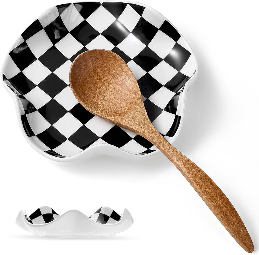 Qipecedm Ceramic Spoon Rest, 5.3in Black & White Pattern, Heat Resistant Cooking Spoon Holder for... | Amazon (US)