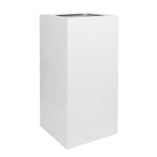 Bouvy Large 32 in. Tall Glossy White Fiberstone Indoor Outdoor Modern High Square Planter | The Home Depot