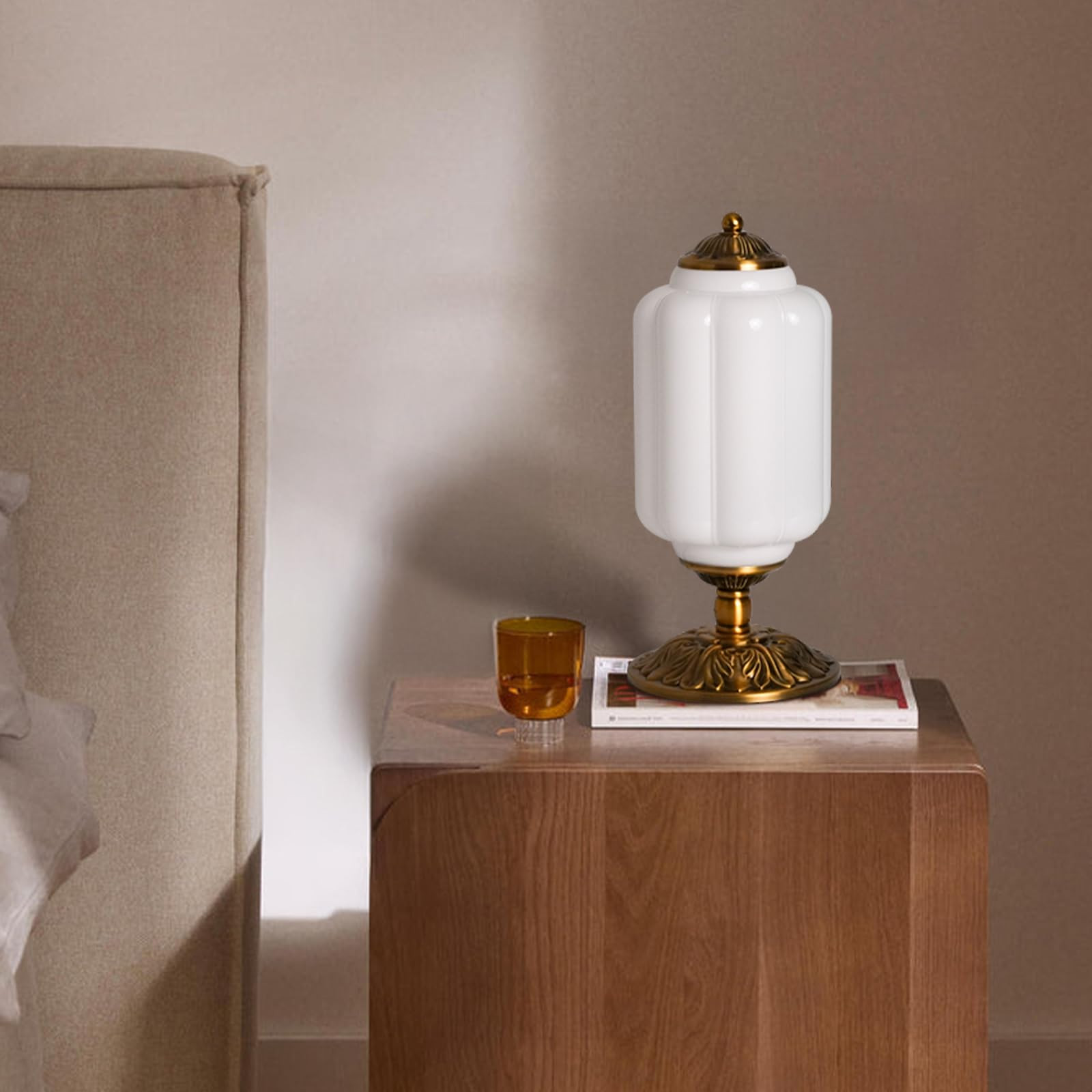 Milk Glass Table Lamp - Modern Farmhouse Design with Antique Brass Finish Base, White Desk Light ... | Amazon (US)