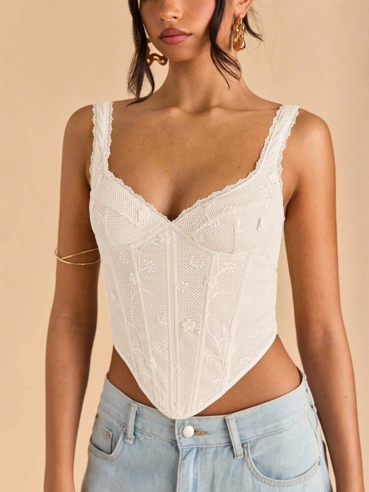 SHEIN BAE Women's Yellow Embroidered Textured Camisole, Yellow Bralette, Elegant , Summer | SHEIN