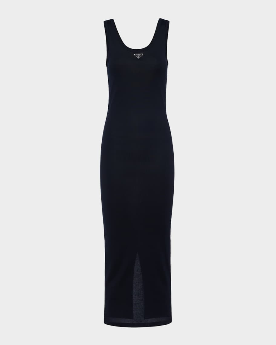 Prada Triangle Cotton Rib Knit Midi Tank Dress | Neiman Marcus