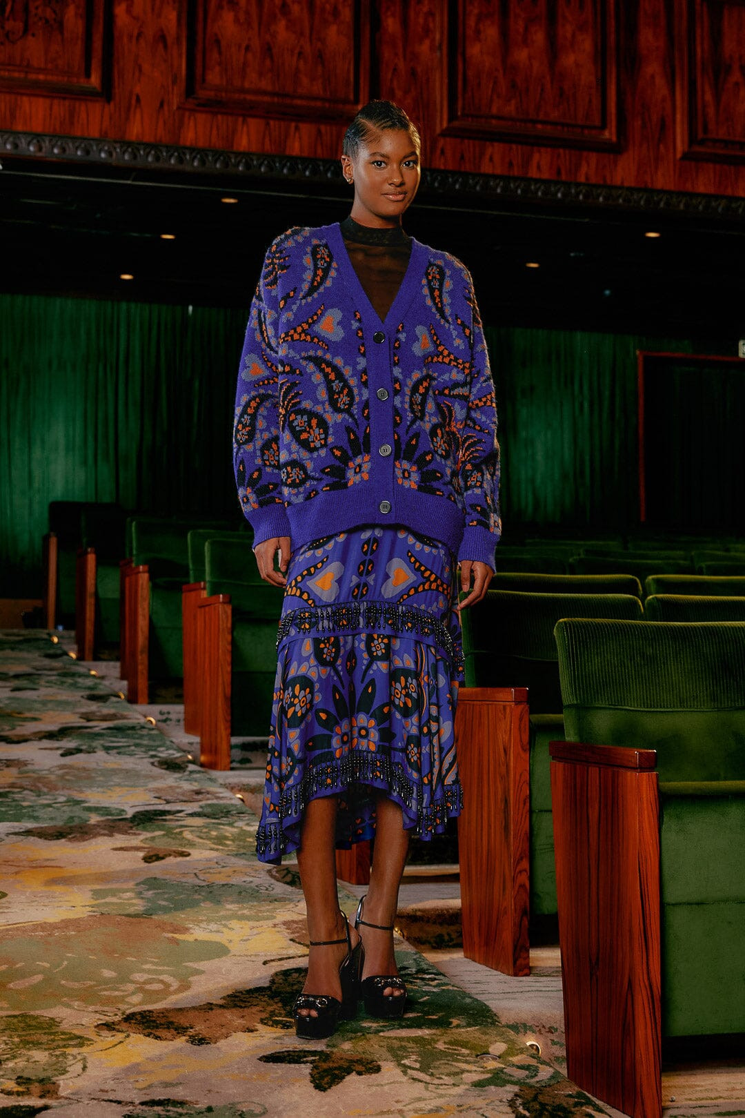 toucans scarf mixed prints knit cardigan | FarmRio (US)