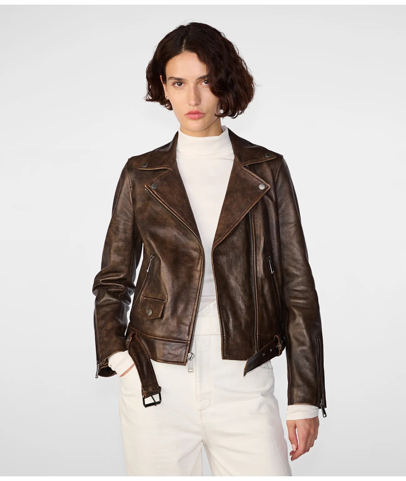 Bryn Distressed Brown Moto Jacket | Wilsons Leather