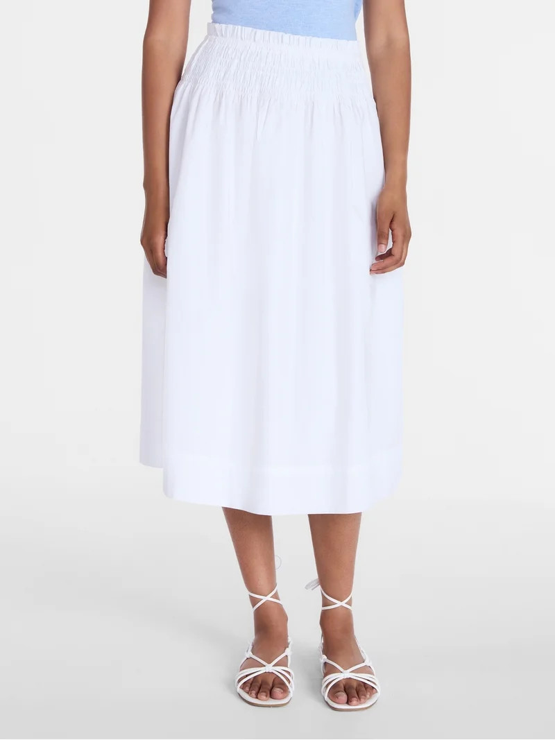 Time and Tru Women's Smocked Waist Cotton Midi Skirt, Sizes XS-XXXL | Walmart (US)