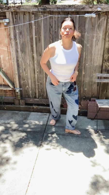 Wearing a large in the jeans. Soft denim

Size small in tank 

Size 6 in sandals tts 

Summer outfit
Barrel jeans


#LTKStyleTip #LTKBeauty #LTKOver40