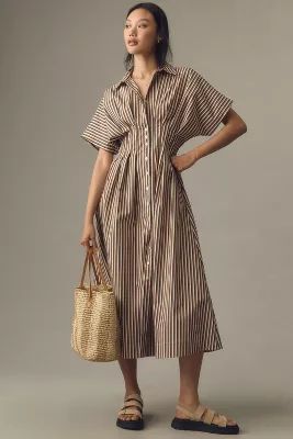 The Tobie Button-Front Pleated Shirt Dress by Exquise | Anthropologie (US)