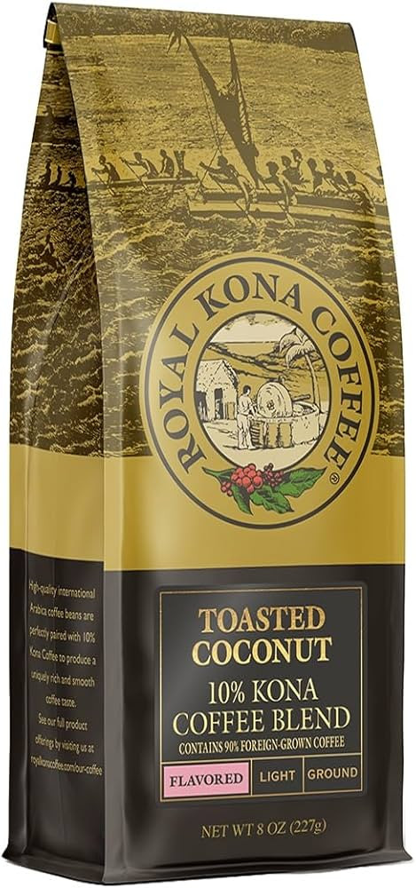 ROYAL KONA COFFEE - Medium Roast Ground Coffee, Toasted Coconut Flavor, 8 Ounce | Amazon (US)