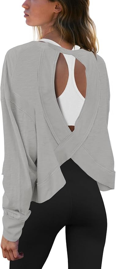 Panadila Womens Open Back Workout Top Long Sleeve Athletic Shirts Casual Crop Running Tee Y2k Yog... | Amazon (US)