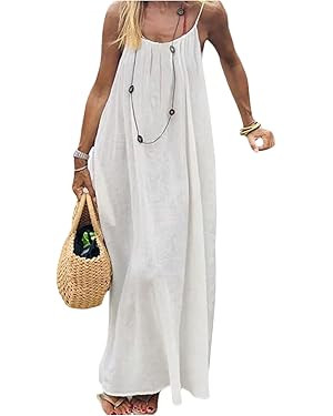 MakeMeChic Women's Open Back Cami Dress Spaghetti Strap Sleeveless Maxi Dresses | Amazon (US)