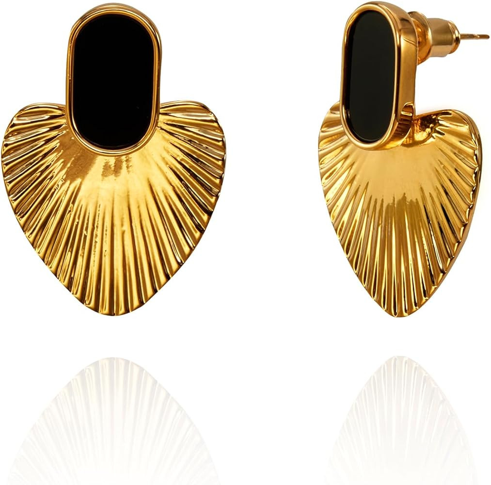 CW 24K gold-plated heart dangle earrings, exquisite and simple black gold love earrings, suitable... | Amazon (US)