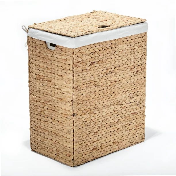 Seville Classics Lidded Foldable Water Hyacinth Laundry Basket with Washable Liner, Brown | Walmart (US)