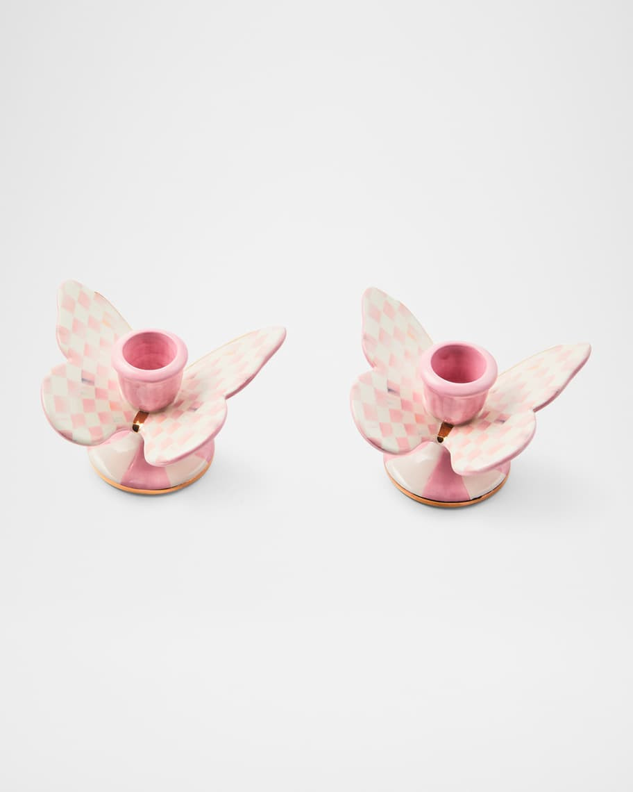 MacKenzie-Childs Rosy Check Butterfly Candle Holders, Set of 2 | Neiman Marcus