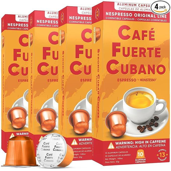 Café Fuerte Cubano, Aluminum Espresso Capsules, Compatible with Nespresso Original Machines, Dar... | Amazon (US)