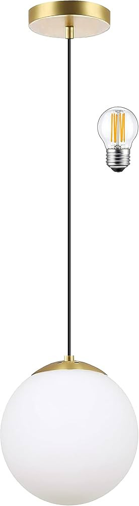 KoKo&Yukina 6-inch Mini Modern Globe Pendant Light Opal Glass with Brass Finish Contemporary Mid ... | Amazon (US)