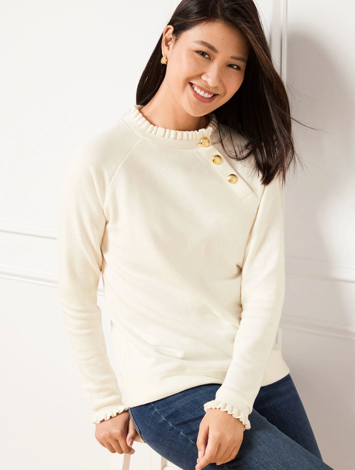 Ruffle Trim Raglan Sweatshirt | Talbots