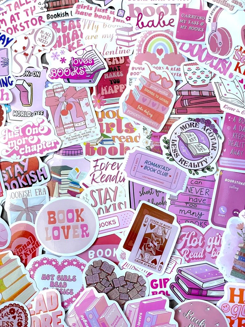 10-40 Pack Book Stickers for Kindle, Phone, Junk Journal, Pink Girly Aesthetic Bookish Sticker Pa... | Etsy (US)