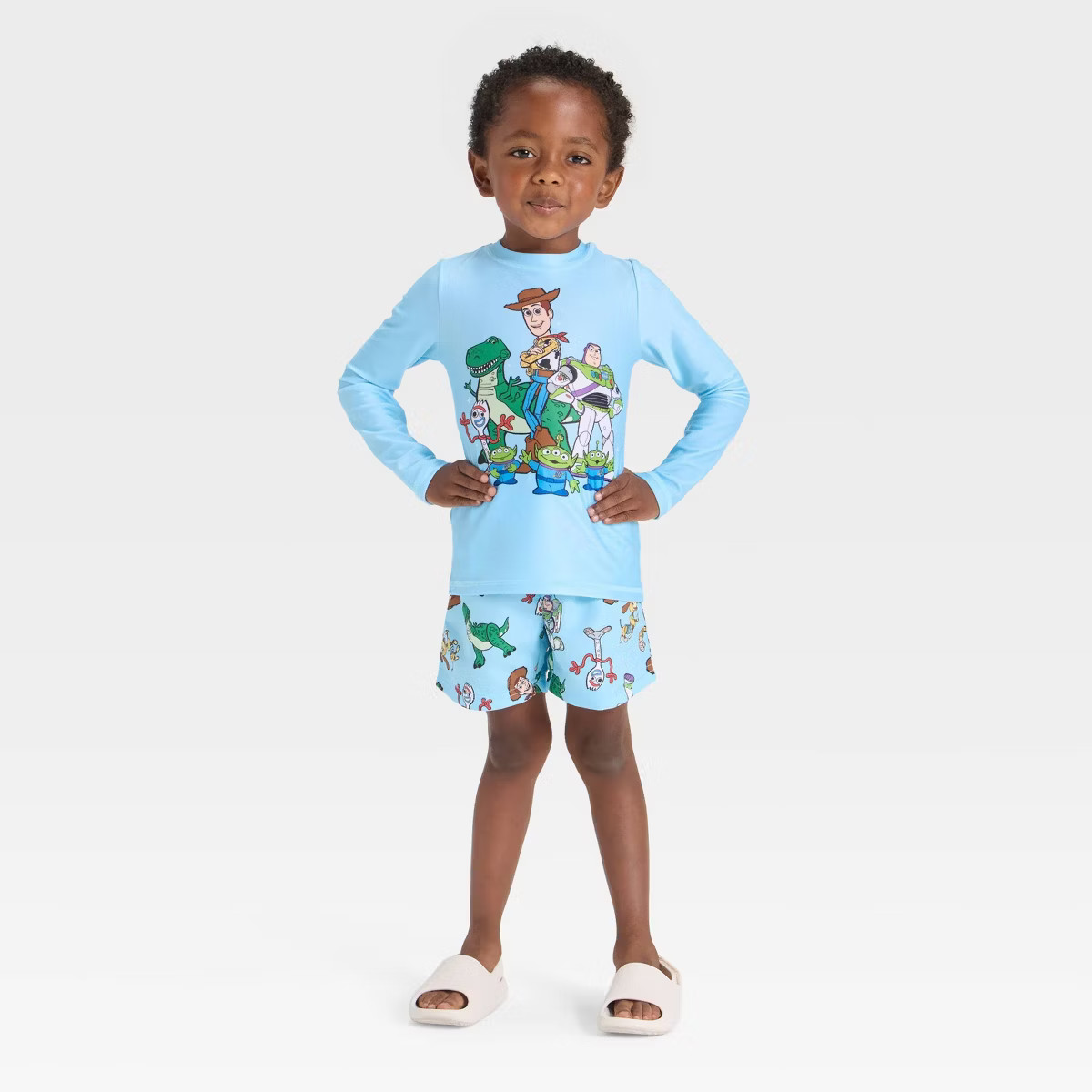 Toddler Boys' Disney Toy Story Long Sleeve Rash Guard Swim Set - Blue | Target