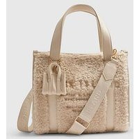River Island Embroidered Faux Fur Tote Bag, Beige, Women | Very (UK)