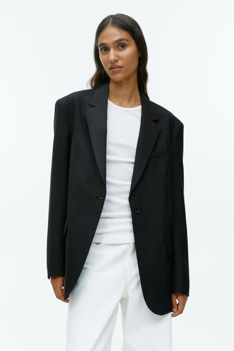 Oversized twill blazer van wolmix - Zwart - DAMES | H&M NL | H&M (DE, AT, CH, NL, FI)