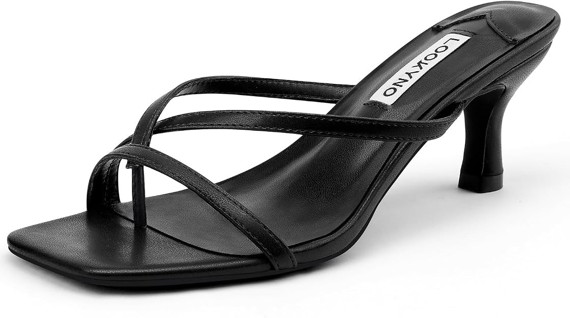 Strappy Kitten Heels for Women Square Open Toe Heeled Thong Sandals Low Heel Sexy Trendy Flip Flo... | Amazon (US)