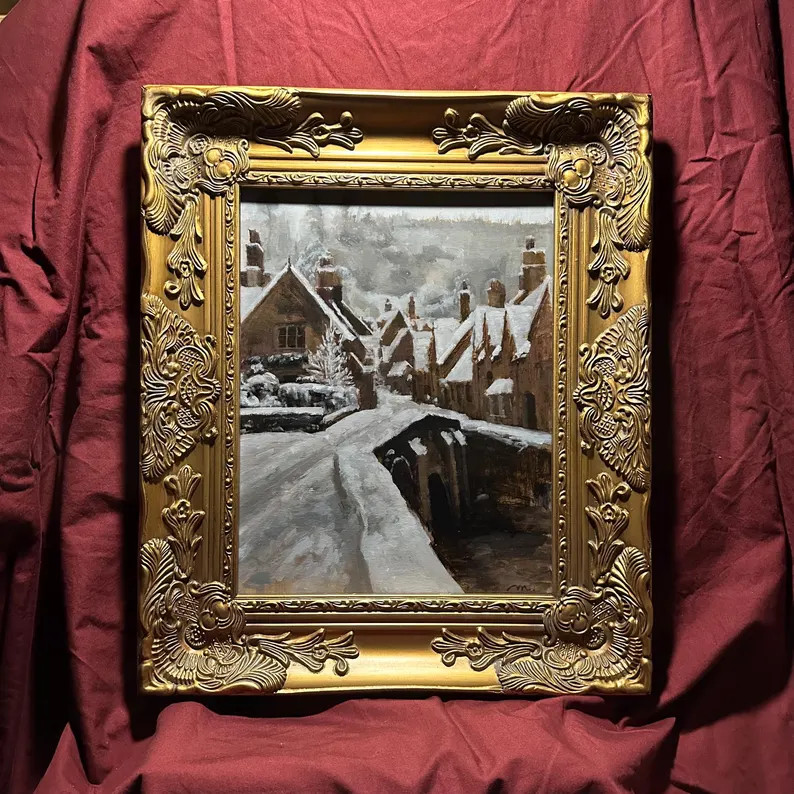 The Cotswolds Oil Painting England Scene Wall Art English Town Scene Painting Snowy Scene Paintin... | Etsy (US)