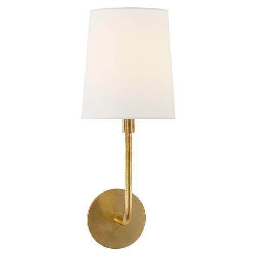 Visual Comfort Go Lightly Mid Century Gilded Metal Linen Shade Wallchiere Sconce | Kathy Kuo Home