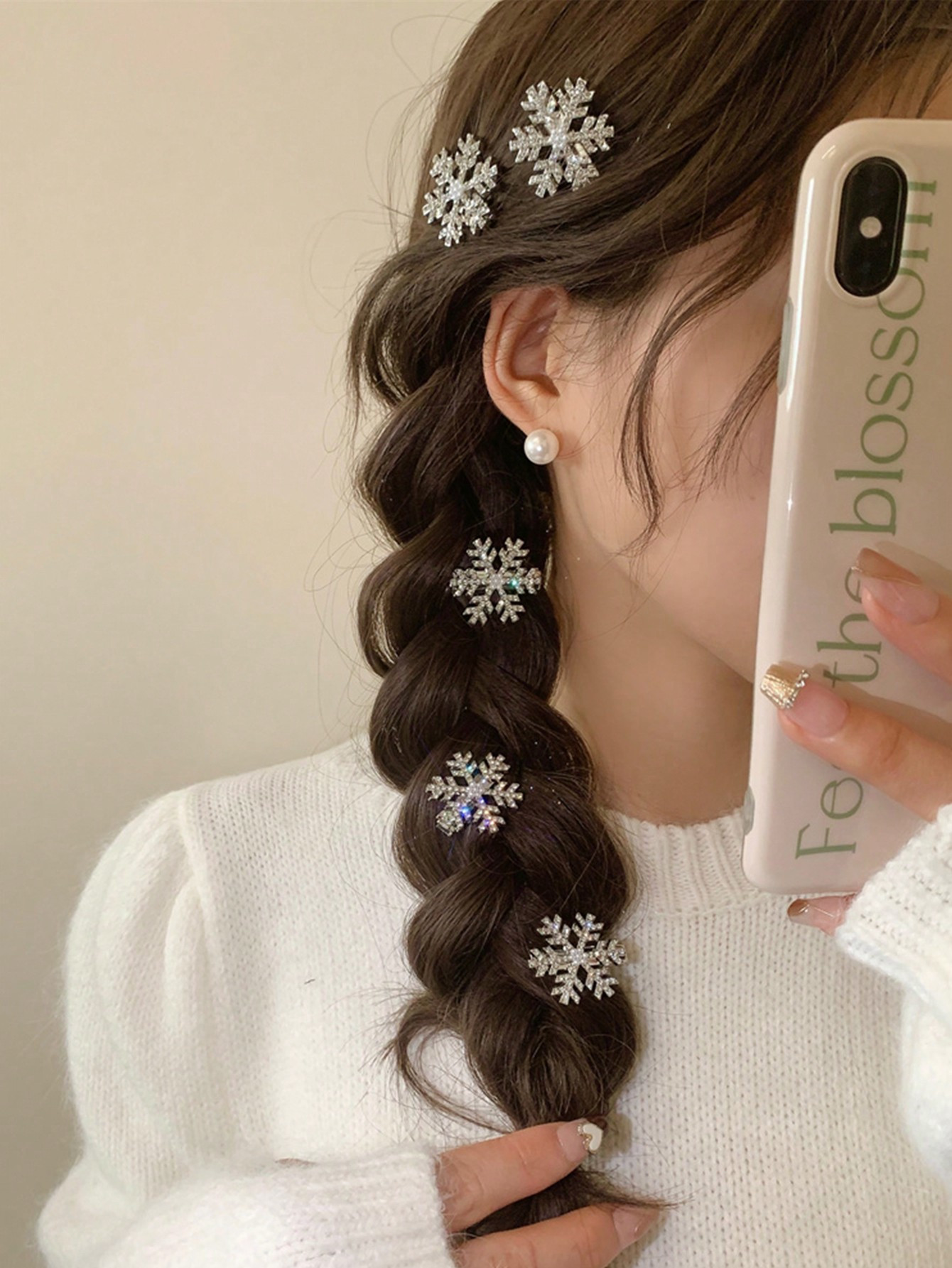 6/10/20pcs Women Silver Snowflake Pearl Hair Clips Winter Hair Accessories Artificial Diamond Sma... | SHEIN