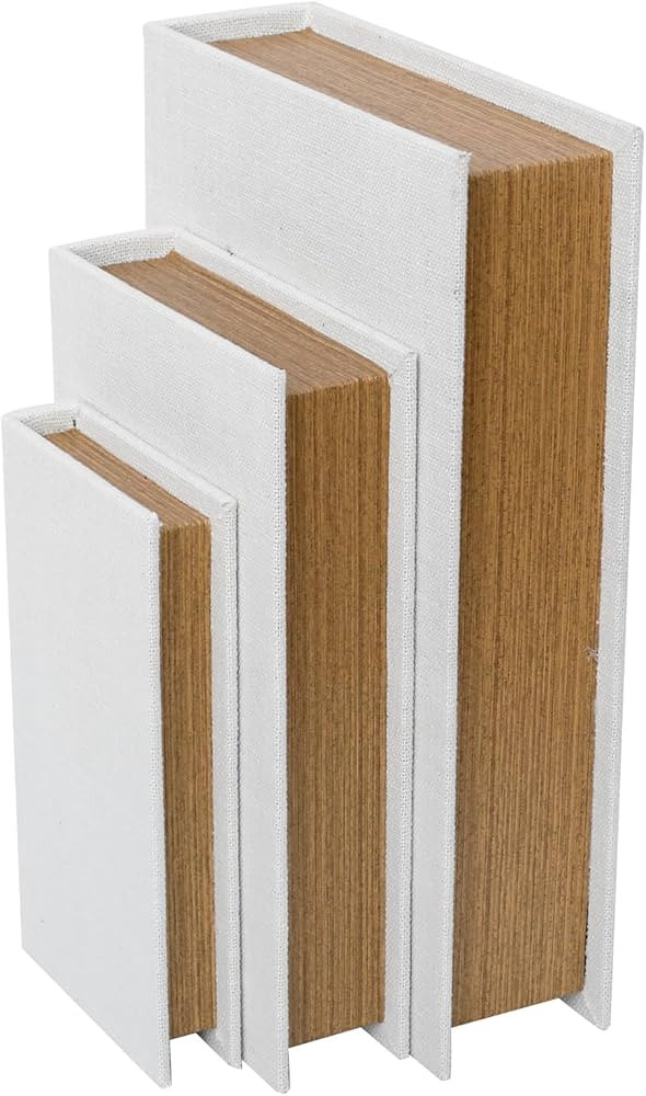 Modern Linen and Wood Decorative Faux Book Boxes Set of 3-13",10",8" - White | Amazon (US)